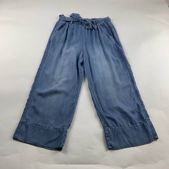 Knox Rose Blue Denim Chambray Belted Wide Leg Cropped Pant L - Picture 1 of 6